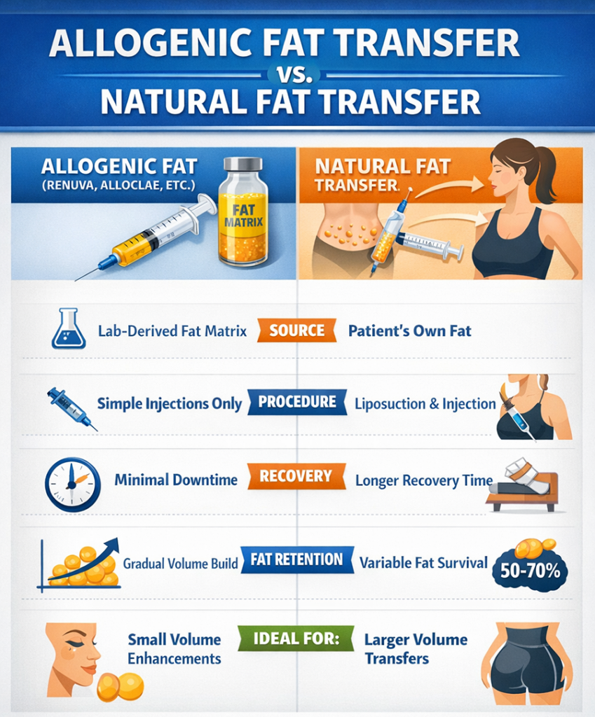 infographic allogenic fat transfer compared to traditional fat transfer 