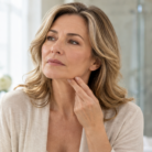 thumbnail concerned woman looking in mirror at neck bands